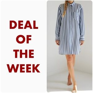 SÉZANE Maxine Oversized Shirt Dress, Ecru Blue Stripes, FR46/US14